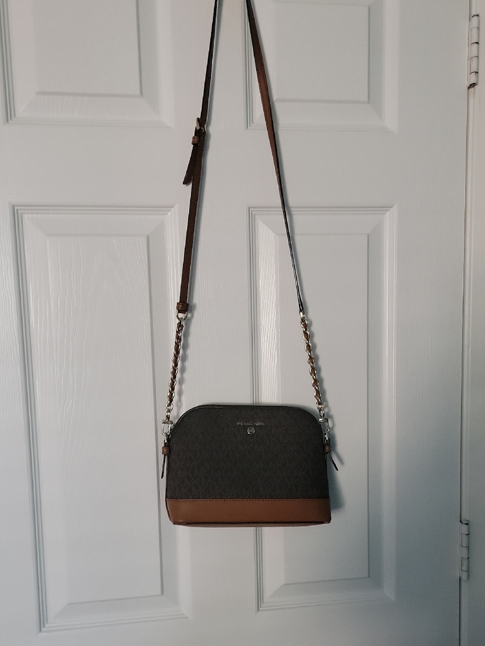 Michael Kors Dark Brown and Tan Signature Crossbody Bag
